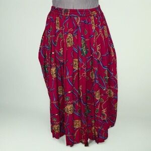 Vintage Jockey Horse Print Pleated Maxi Skirt Alfred Dunner Pink Skirt Pleated